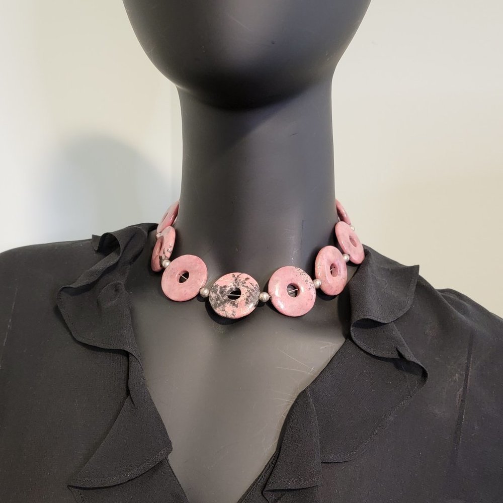 Raspberry Pink Rhodolite Circle Necklace - Picture 9 of 10